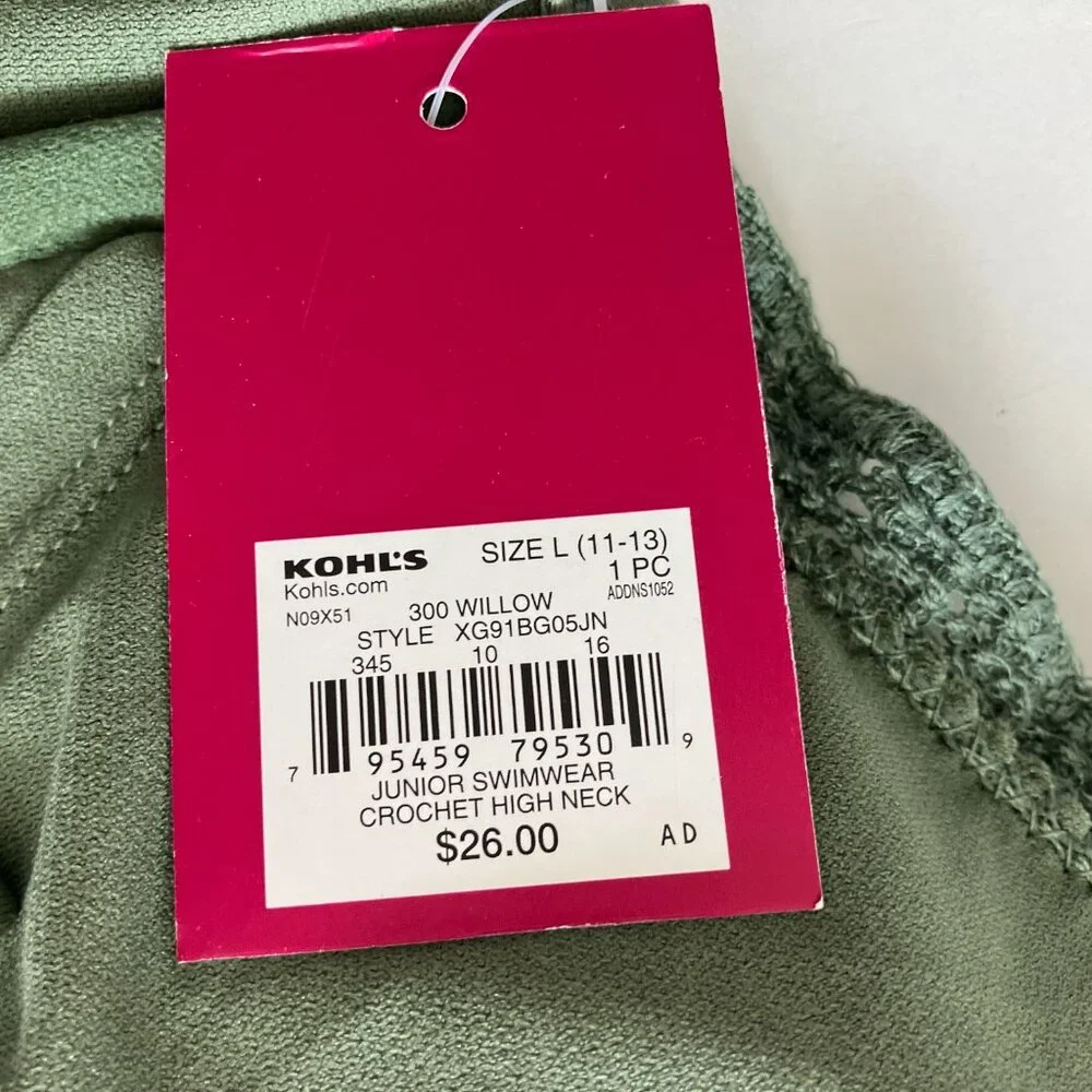 So swim Crochet High Neck Top Sage Green Junior size L(11-13)